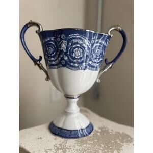 Bombay Company Large Double-Handled Vase Trophy Loving Cup Blue White Urn